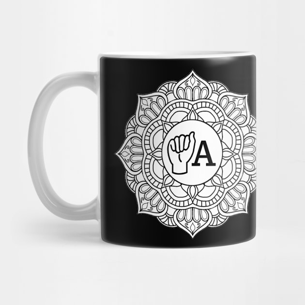 Letter A - Mandala ASL - American sign language gift, by Rabie